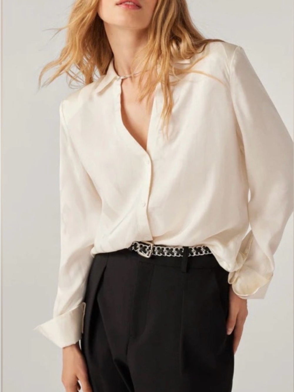 NWT ba&sh Chemise Betsy - cream button down w/ crystal collar chain - Medium - Picture 3 of 12